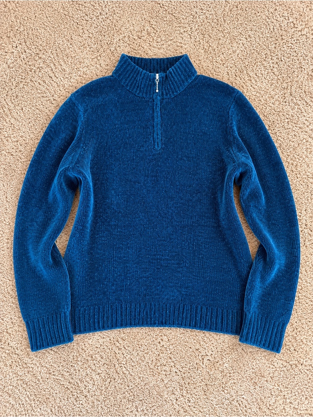Alfred Dunner Petite Blue Chenille Quarter-Zip Sweater